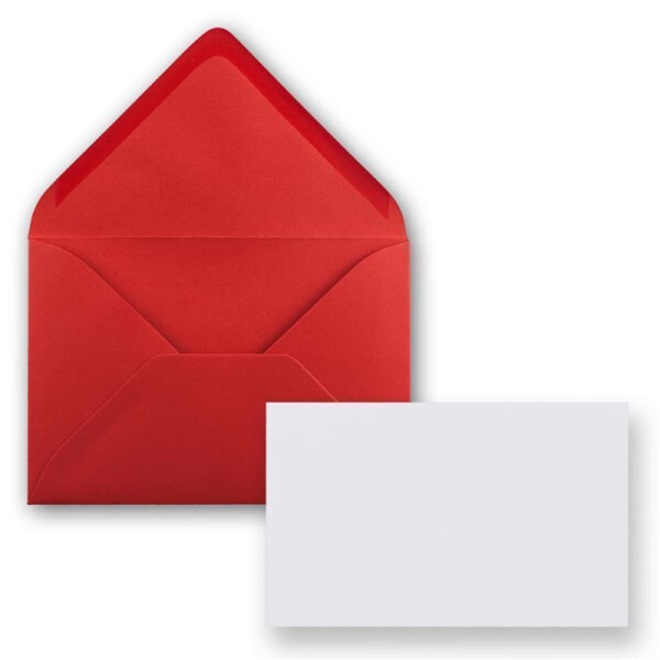 75x Stück Karte mit Umschlag Set Einzel-Karten Din A8 7,1x4,5 cm Hochweiß mit Brief-Umschlägen C8 7,6x5,2 cm Rot Nassklebung