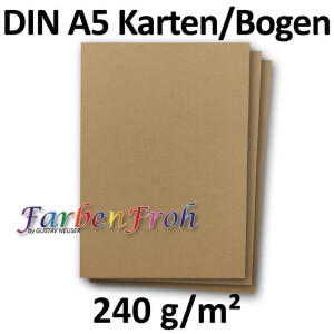 100 DIN A5 Einzelkarten Kraftpapierbögen - Sandfarben/Naturbraun - 240 g/m² - 14,8 x 21 cm - Bastelbogen Fotokarton Bastelpapier Tonkarton - FarbenFroh