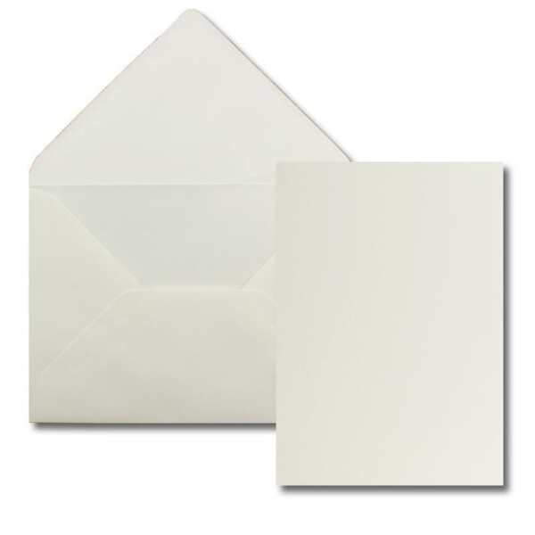 100 Stück Karte mit Umschlag Set - Einzel-Karten Din A5 - 14,8 x 21 cm naturweiß mit Brief-Umschlägen Din C5 - 15,4 x 22 cm naturweiß - Nassklebung