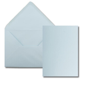 50 Stück Karte mit Umschlag Set - Einzel-Karten Din A5 - 14,8 x 21 cm hellblau mit Brief-Umschlägen Din C5 - 15,4 x 22 cm hellblau - Nassklebung