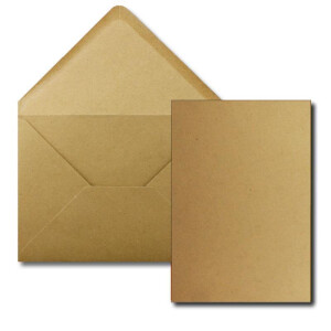 150 Stück Karte mit Umschlag Set - Einzel-Karten Din A5 - 14,8 x 21 cm sandbraun mit Brief-Umschlägen Din C5 - 15,7 x 22,5 cm sandbraun - Nassklebung