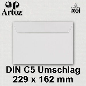 ARTOZ 100x Briefumschläge DIN C5 Weiß - 229 x 162 mm Kuvert ohne Fenster - Umschläge selbstklebend haftklebend - Serie Artoz 1001