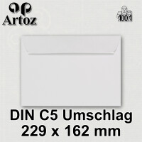 ARTOZ 100x Briefumschläge DIN C5 Weiß - 229 x 162 mm Kuvert ohne Fenster - Umschläge selbstklebend haftklebend - Serie Artoz 1001