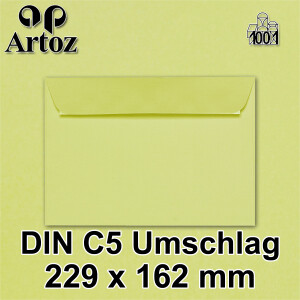 ARTOZ 300x Briefumschläge DIN C5 Grün (Limette) - 229 x 162 mm Kuvert ohne Fenster - Umschläge selbstklebend haftklebend - Serie Artoz 1001