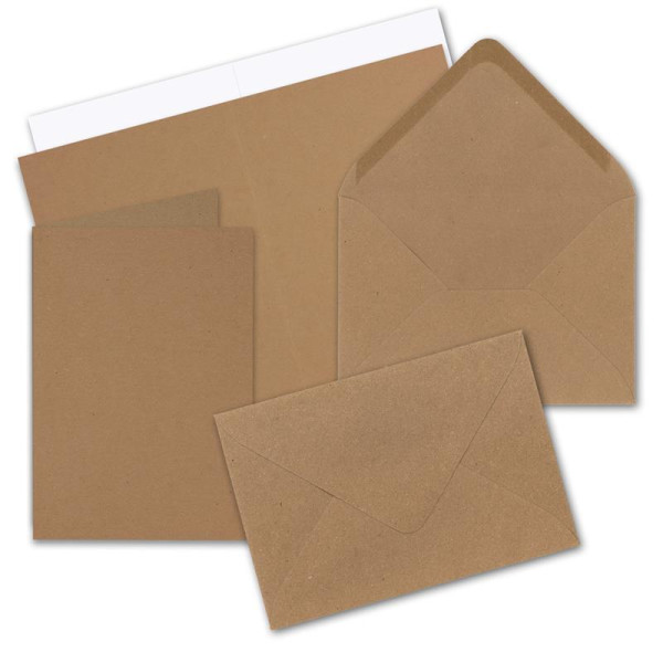 50 x Faltkarten-Set DIN A5 - Sandbraun Kraftpapier  inkl. Umschlägen DIN C5 und passenden Einlegeblättern in Weiß - blanko Klappkarten 14,8 x 21 cm