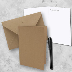 50 x Faltkarten-Set DIN A5 - Sandbraun Kraftpapier  inkl. Umschlägen DIN C5 und passenden Einlegeblättern in Weiß - blanko Klappkarten 14,8 x 21 cm