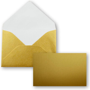 50x Stück Karte mit Umschlag Set Einzel-Karten Din A8 7,1x4,5 cm 240 g/m² Gold Metallic mit Brief-Umschlägen C8 7,6x5,2 cm Nassklebung