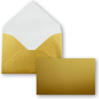 150x Stück Karte mit Umschlag Set Einzel-Karten Din A8 7,1x4,5 cm 240 g/m² Gold Metallic mit Brief-Umschlägen C8 7,6x5,2 cm Nassklebung