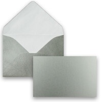 200x Stück Karte mit Umschlag Set Einzel-Karten Din A8 7,1x4,5 cm 240 g/m² Silber Metallic mit Brief-Umschlägen C8 7,6x5,2 cm Nassklebung