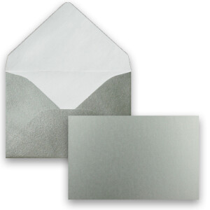 300x Stück Karte mit Umschlag Set Einzel-Karten Din A8 7,1x4,5 cm 240 g/m² Silber Metallic mit Brief-Umschlägen C8 7,6x5,2 cm Nassklebung