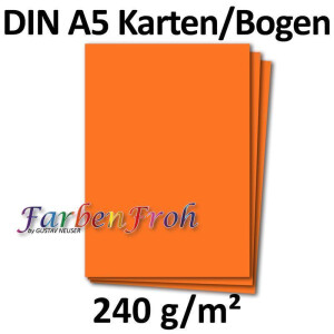 50 DIN A5 Papier-bögen Planobogen - Orange - 240 g/m² - 14,8 x 21 cm - Bastelbogen Ton-Papier Fotokarton Bastel-Papier Ton-Karton - FarbenFroh