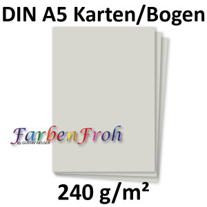 100 DIN A5 Einzelkarten Papierbögen - Hellgrau - 240 g/m² - 14,8 x 21 cm - Bastelbogen Tonpapier Fotokarton Bastelpapier Tonkarton - FarbenFroh
