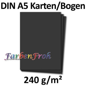 50 DIN A5 Papier-bögen Planobogen - Schwarz - 240 g/m² - 14,8 x 21 cm - Bastelbogen Ton-Papier Fotokarton Bastel-Papier Ton-Karton - FarbenFroh