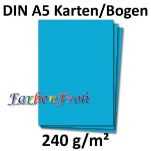 100 DIN A5 Einzelkarten Papierbögen - Azurblau - 240 g/m² - 14,8 x 21 cm - Bastelbogen Tonpapier Fotokarton Bastelpapier Tonkarton - FarbenFroh