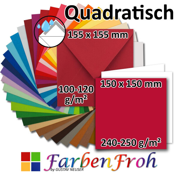 Quadratisches Falt-Karten-Set  -  15 x 15 cm - mit Brief-Umschlägen & Einlege-Blätter  -  KomplettpaketI Qualitätsmarke: FarbenFroh® von GUSTAV NEUSER®