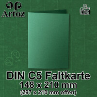 ARTOZ 15x DIN A5 Faltkarten - Racing Green (Grün) gerippt 148 x 210 mm Klappkarten hochdoppelt - Blanko Doppelkarte mit 220 g/m² edle Egoutteur-Rippung