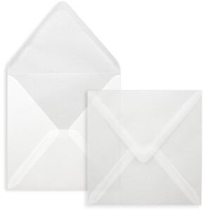 Briefumschläge Transparent - 25 Stück - quadratische Kuverts 15,5 x 15,5 cm - Starke Qualität - 92Gramm/m² - Nassklebung - ohne Fenster