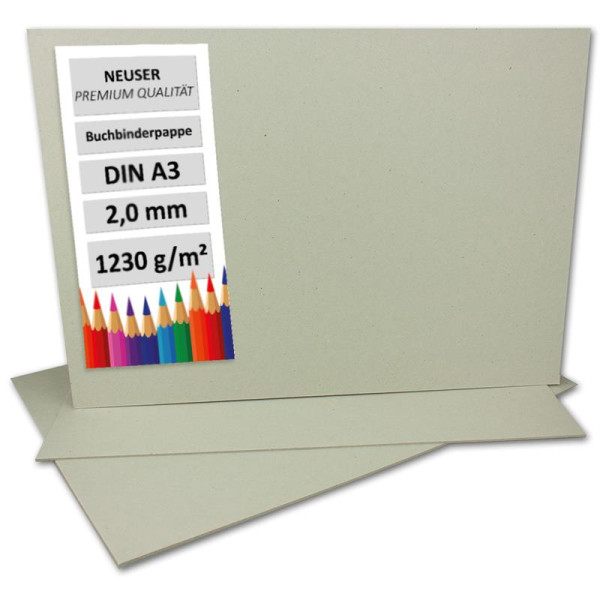 300 Stück Buchbinderpappe DIN A3 - Stärke 2,0 mm ( 0,20 cm ) - Grammatur: 1230 g/m² - Format: 29,7 x 42 cm - Farbe: Grau-Braun