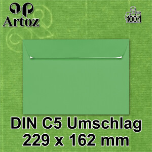 ARTOZ 100x Briefumschläge DIN C5 Grün (Maigrün) - 229 x 162 mm Kuvert ohne Fenster - Umschläge selbstklebend haftklebend - Serie Artoz 1001