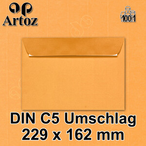 ARTOZ 400x Briefumschläge DIN C5 Orange (Mango) - 229 x 162 mm Kuvert ohne Fenster - Umschläge selbstklebend haftklebend - Serie Artoz 1001