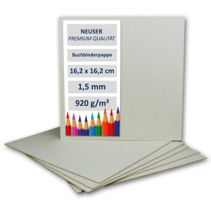 100 Stück Buchbinderpappe Quadratisch - Stärke 1,5 mm ( 0,15 cm ) - Grammatur: 920 g/m² - Format: 16,2 x 16,2 cm - Farbe: Grau-Braun
