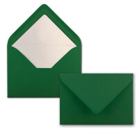25x Stück Karten Set in Dunkelgrün (Grün) Faltkarte DIN A6 mit passendem Einlegeblatt in Weiß und Umschlag DIN C6 mit weißem Seidenfutter