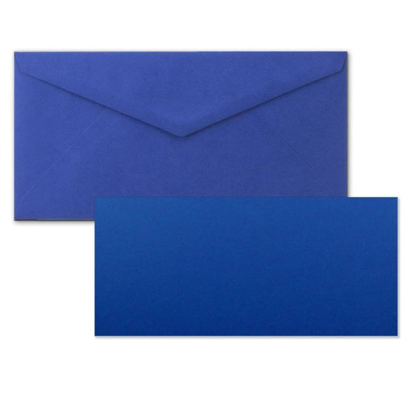 50x Stück Karte mit Umschlag Set Einzel-Karten Din Lang 9,9 x 21 cm Royalblau mit Brief-Umschlägen DIN Lang 11 x 22 cm Royalblau Nassklebung
