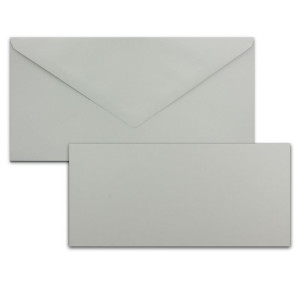 25x Stück Karte mit Umschlag Set Einzel-Karten Din Lang 9,9 x 21 cm Hellgrau mit Brief-Umschlägen DIN Lang 11 x 22 cm Hellgrau Nassklebung