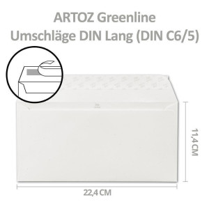 ARTOZ 100 x Briefumschläge DIN LANG - Farbe: birch (weiß / cremeweiss) - 11,4 x 22,4 cm - mit Haftklebung und Abziehstreifen - Serie Greenline