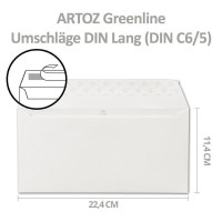 ARTOZ 250 x Briefumschläge DIN LANG - Farbe: birch (weiß / cremeweiss) - 11,4 x 22,4 cm - mit Haftklebung und Abziehstreifen - Serie Greenline