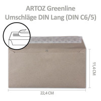 ARTOZ 300 x Briefumschläge DIN LANG - Farbe: beech (hellgrau / hellbraun) - 11,4 x 22,4 cm - mit Haftklebung und Abziehstreifen - Serie Greenline