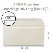 ARTOZ 200 x Briefumschläge DIN LANG - Farbe: tortilla (creme / Eierschalen) - 11,4 x 22,4 cm - mit Haftklebung und Abziehstreifen - Serie Greenline