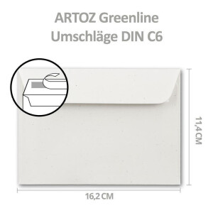 ARTOZ 150 x Briefumschläge DIN C6 - Farbe: birch (weiß / cremeweiss) - 11,4 x 16,2 cm - mit Haftklebung und Abziehstreifen - Serie Greenline