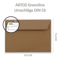 ARTOZ 75 x Briefumschläge DIN C6 - Farbe: grocer kraft (Kraftpapier dunkelbraun) - 11,4 x 16,2 cm - mit Haftklebung und Abziehstreifen - Serie Greenline