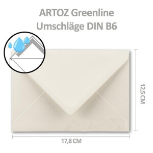 ARTOZ 400 x Briefumschläge DIN B6 - Farbe: tortilla (creme / Eierschalen) - 12,5 x 17,8 cm - mit Nassklebung und Gummierung - Serie Greenline