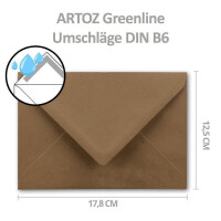 ARTOZ 400 x Briefumschläge DIN B6 - Farbe: grocer kraft (Kraftpapier dunkelbraun) - 12,5 x 17,8 cm - mit Nassklebung und Gummierung - Serie Greenline
