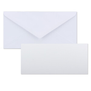 200x Stück Karte mit Umschlag Set Einzel-Karten Din Lang 9,9 x 21 cm Hochweiß mit Brief-Umschlägen DIN Lang 11 x 22 cm Hochweiß Nassklebung