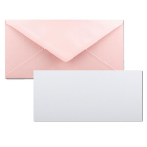 200x Stück Karte mit Umschlag Set Einzel-Karten Din Lang 9,9 x 21 cm Hochweiß mit Brief-Umschlägen DIN Lang 11 x 22 cm Rosa Nassklebung