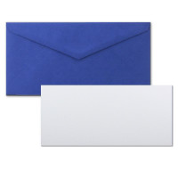 75x Stück Karte mit Umschlag Set Einzel-Karten Din Lang 9,9 x 21 cm Hochweiß mit Brief-Umschlägen DIN Lang 11 x 22 cm Royalblau Nassklebung