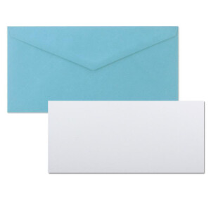 200x Stück Karte mit Umschlag Set Einzel-Karten Din Lang 9,9 x 21 cm Hochweiß mit Brief-Umschlägen DIN Lang 11 x 22 cm Hellblau Nassklebung