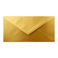 25x Stück Karte mit Umschlag Set Einzel-Karten Din Lang 9,9 x 21 cm Hochweiß mit Brief-Umschlägen DIN Lang 11 x 22 cm Gold Metallic Nassklebung