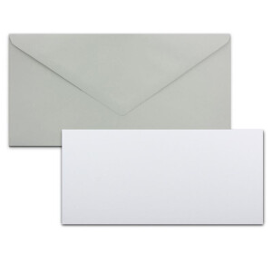 75x Stück Karte mit Umschlag Set Einzel-Karten Din Lang 9,9 x 21 cm Hochweiß mit Brief-Umschlägen DIN Lang 11 x 22 cm Hellgrau Nassklebung