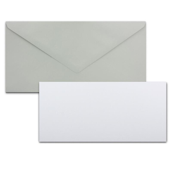 400x Stück Karte mit Umschlag Set Einzel-Karten Din Lang 9,9 x 21 cm Hochweiß mit Brief-Umschlägen DIN Lang 11 x 22 cm Hellgrau Nassklebung