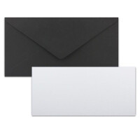 250x Stück Karte mit Umschlag Set Einzel-Karten Din Lang 9,9 x 21 cm Hochweiß mit Brief-Umschlägen DIN Lang 11 x 22 cm Schwarz Nassklebung