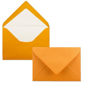 25x Stück Karten Set in Orange Faltkarte DIN A6 mit passendem Einlegeblatt in Weiß und Umschlag DIN C6 mit weißem Seidenfutter