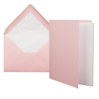 25x Stück Karten Set in Rosa Faltkarte DIN A6 mit passendem Einlegeblatt in Weiß und Umschlag DIN C6 mit weißem Seidenfutter
