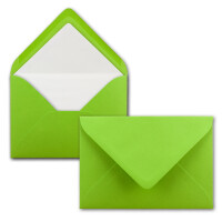 150x Stück Karten Set in Hellgrün (Grün) Faltkarte DIN A6 mit Einlegeblatt in Weiß und Umschlag DIN C6 mit weißem Seidenfutter