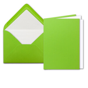 200x Stück Karten Set in Hellgrün (Grün) Faltkarte DIN A6 mit Einlegeblatt in Weiß und Umschlag DIN C6 mit weißem Seidenfutter