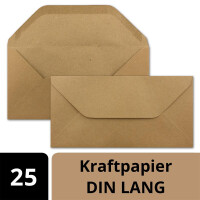 25x Kraftpapier Umschläge DIN Lang - Braun ÖKO - Nassklebung 11 x 22 cm - Trapez-Verschluss - Vintage Kuverts - von NEUSER PAPIER