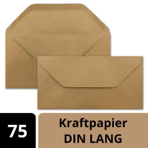 75x Kraftpapier Umschläge DIN Lang - Braun ÖKO - Nassklebung 11 x 22 cm - Trapez-Verschluss - Vintage Kuverts - von NEUSER PAPIER